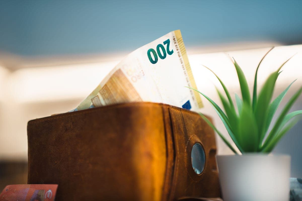 A wallet holding banknotes