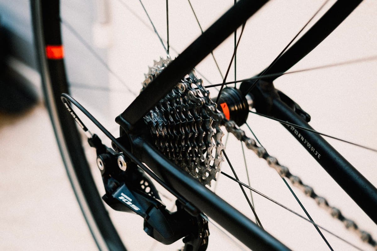 Close-up of a bicycle chain and gears